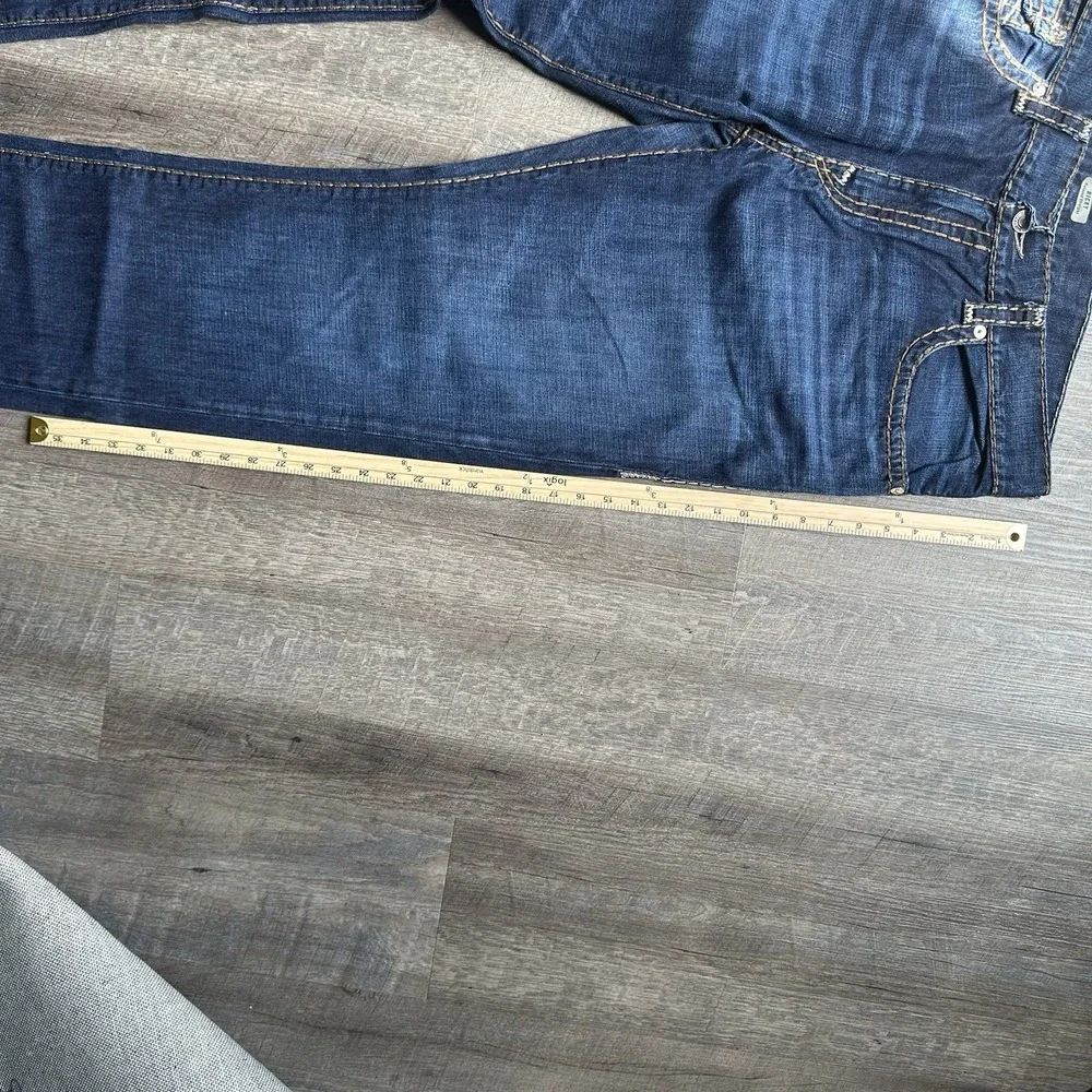 True Religion Jeans Mens 38x32 Blue Ricky Big T Flap Pocket Thick Stitch Y2K Mb3